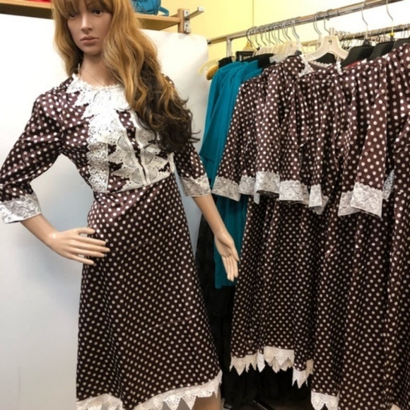 PinUp Satin Brown White Polka Dot Rockabilly Dress - Picture 4 of 8